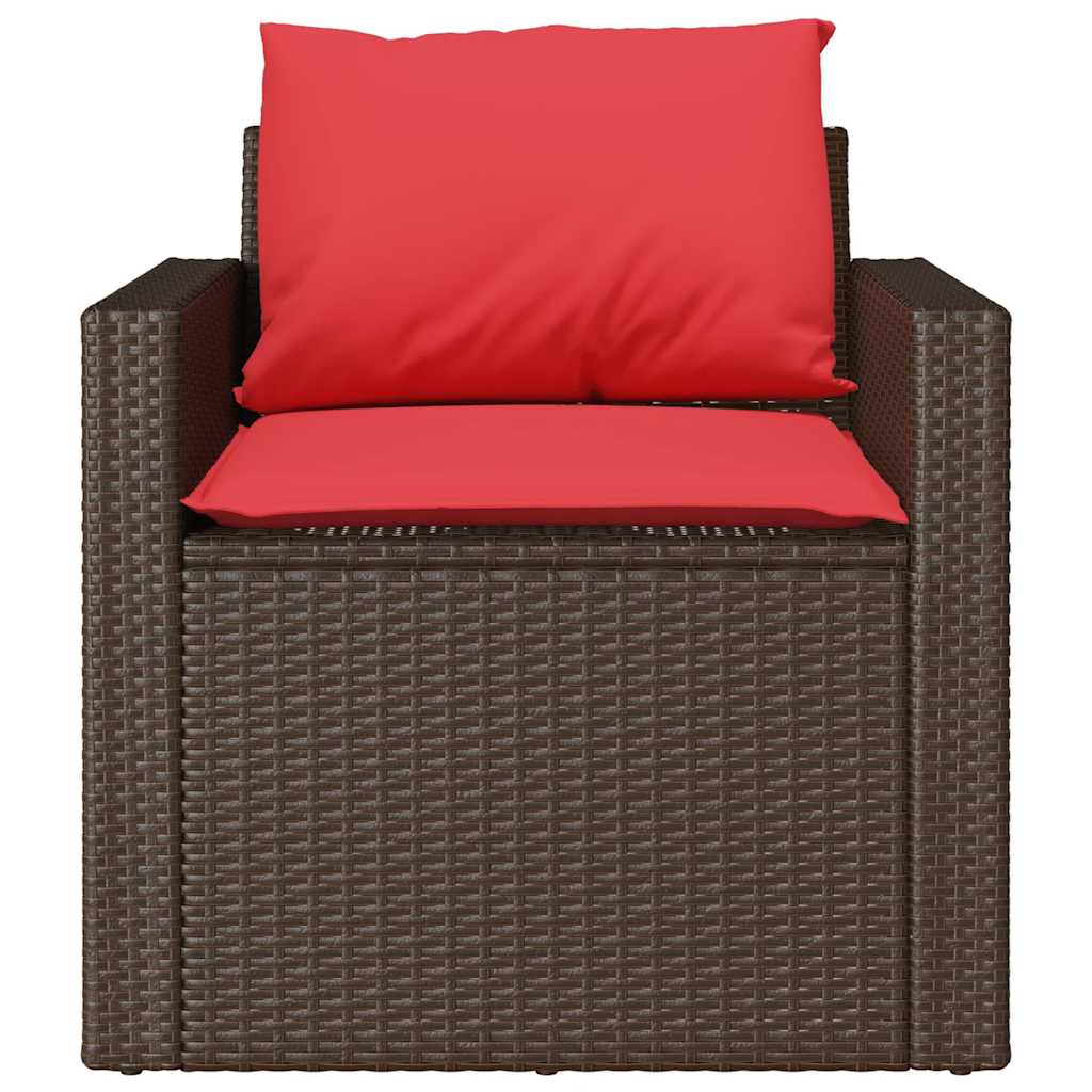 4-delige Loungeset met kussens poly rattan bruin