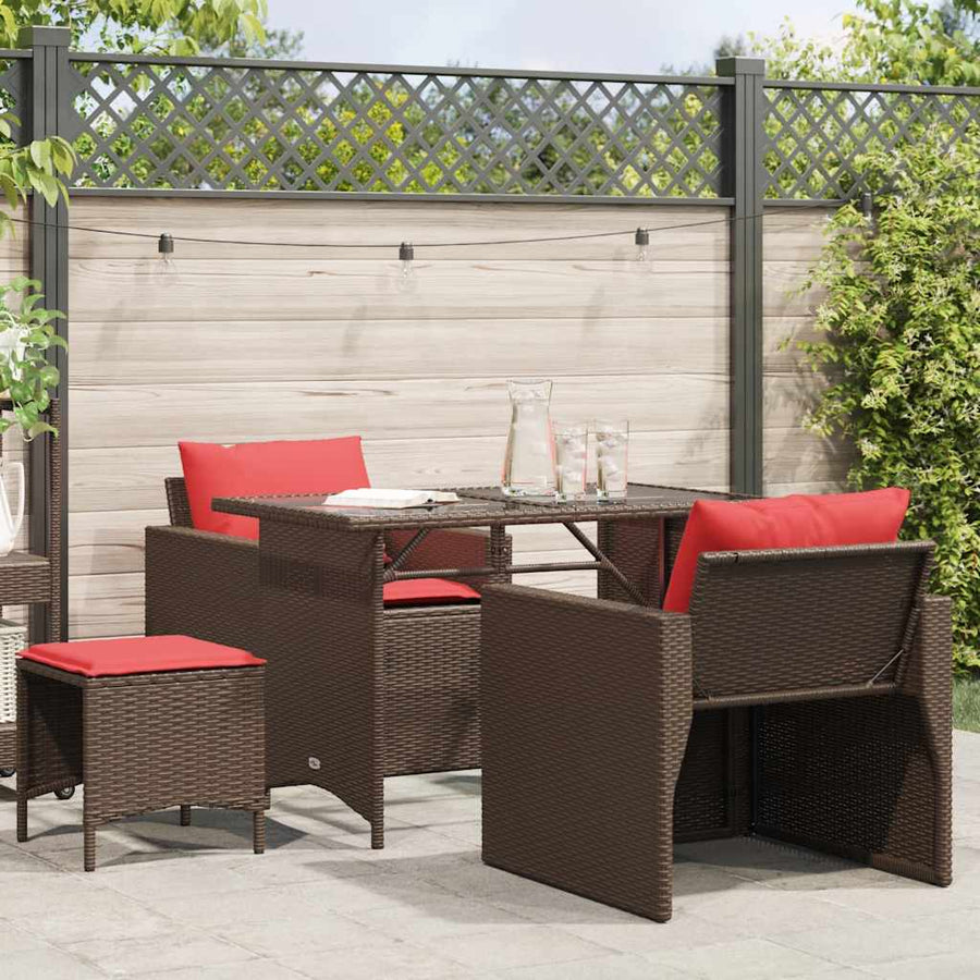 4-delige Loungeset met kussens poly rattan bruin