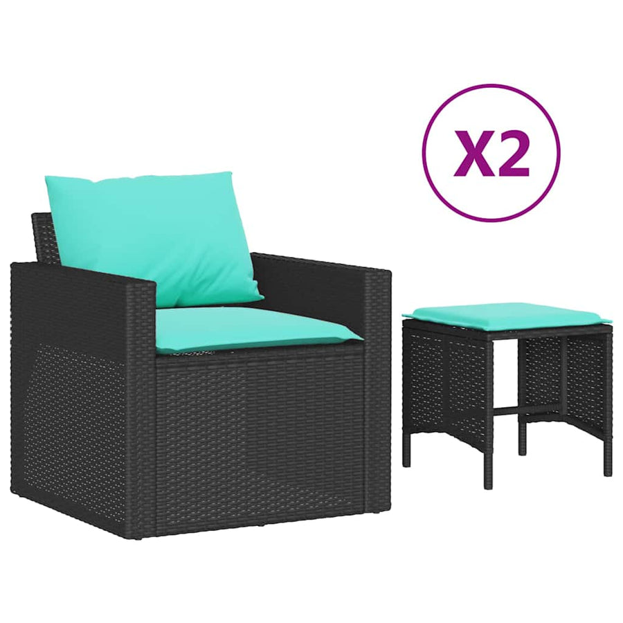 4-delige Loungeset met kussens poly rattan zwart