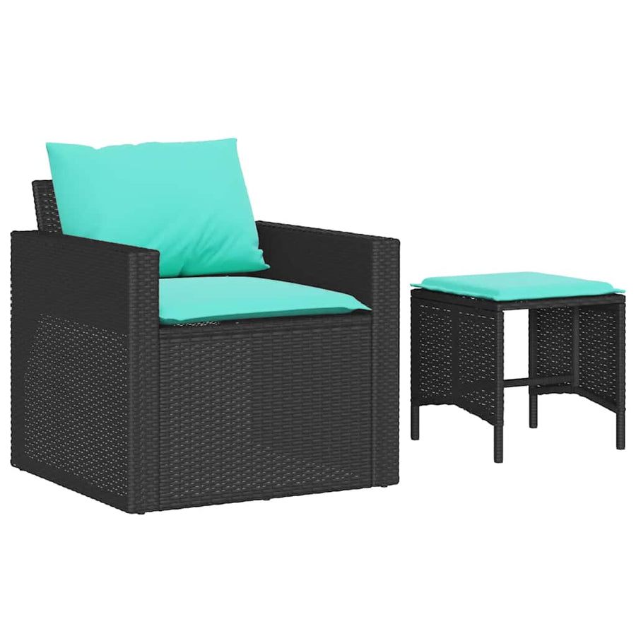 4-delige Loungeset met kussens poly rattan zwart
