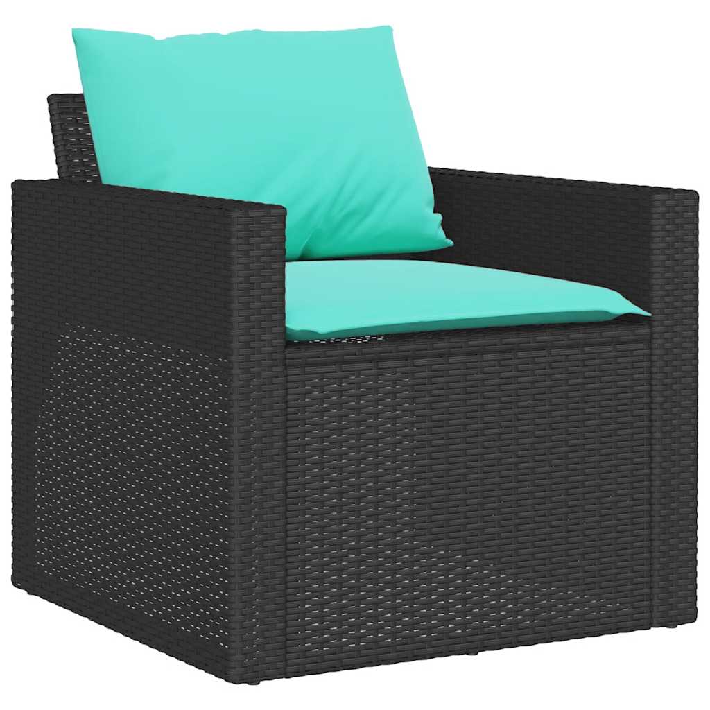 4-delige Loungeset met kussens poly rattan zwart