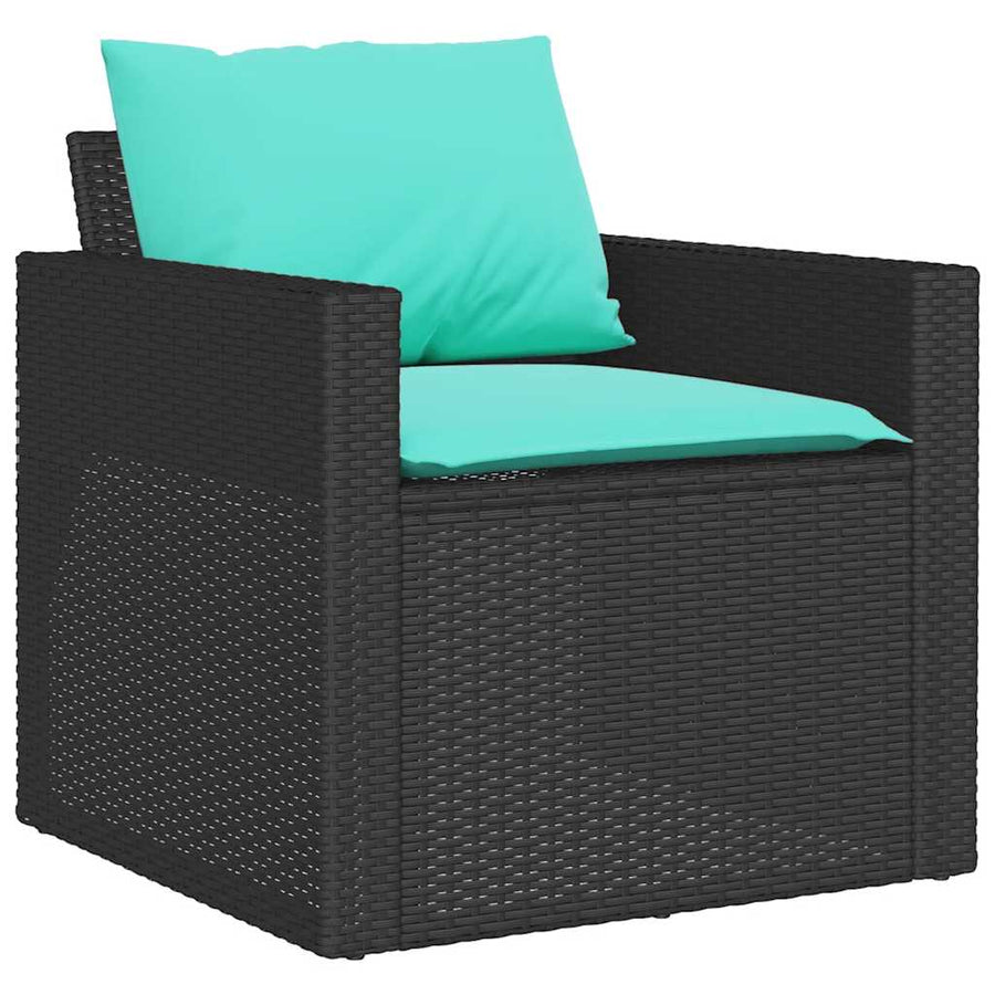 4-delige Loungeset met kussens poly rattan zwart