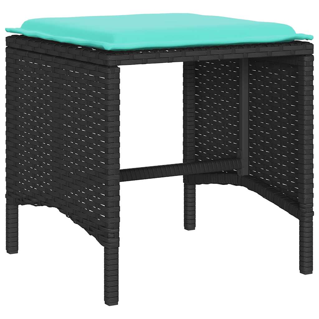 4-delige Loungeset met kussens poly rattan zwart