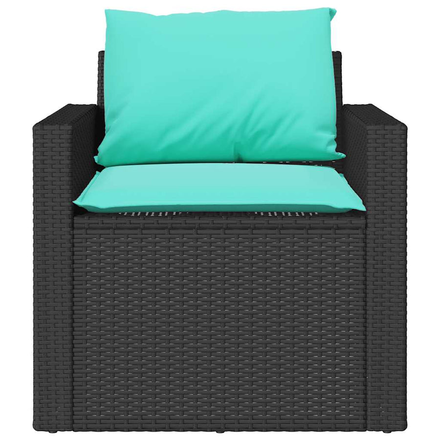 4-delige Loungeset met kussens poly rattan zwart