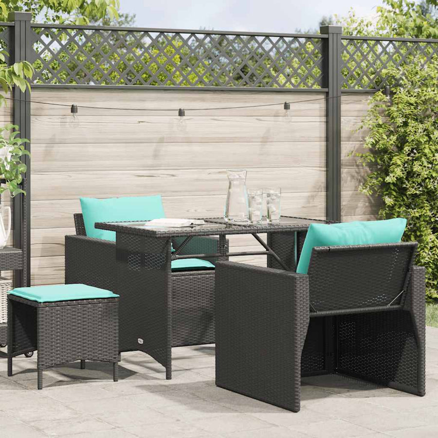 4-delige Loungeset met kussens poly rattan zwart