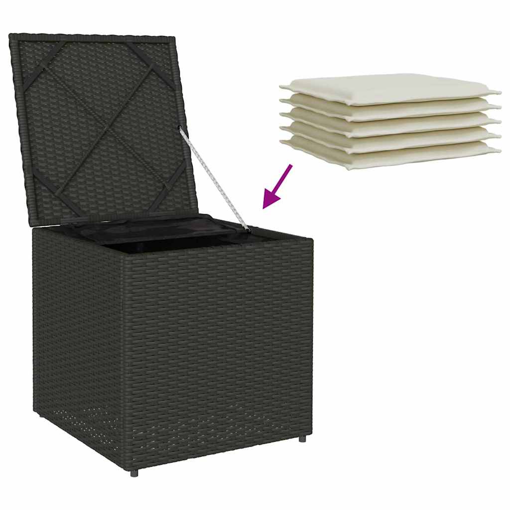 Kussenbox met opslag Zwart 50 x 50 x 50 cm poly rattan