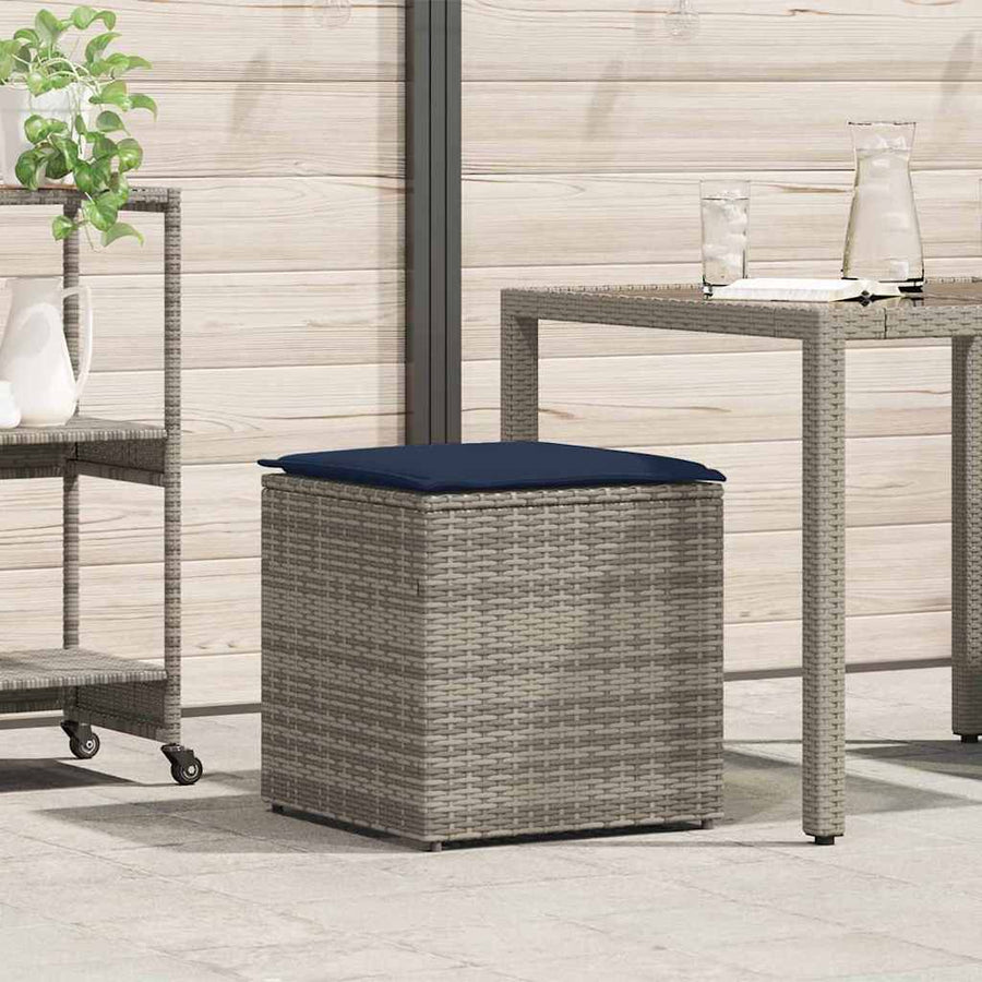 Kussenbox Met Opslag 50 X 50 X 50 Cm Poly Rattan grijs en marineblauw