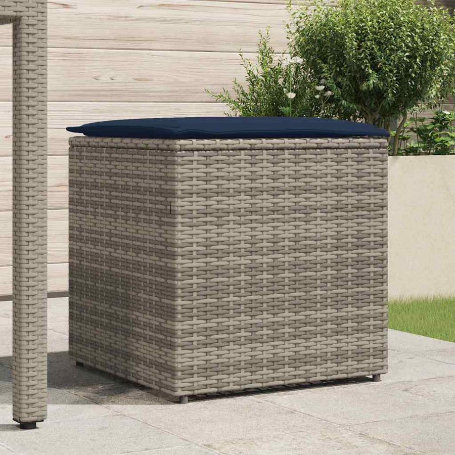 Kussenbox Met Opslag 50 X 50 X 50 Cm Poly Rattan grijs en marineblauw
