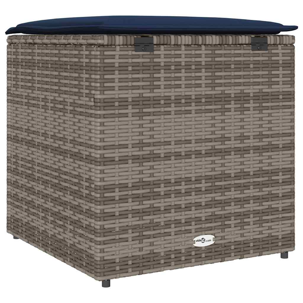 Kussenbox Met Opslag 50 X 50 X 50 Cm Poly Rattan grijs en marineblauw