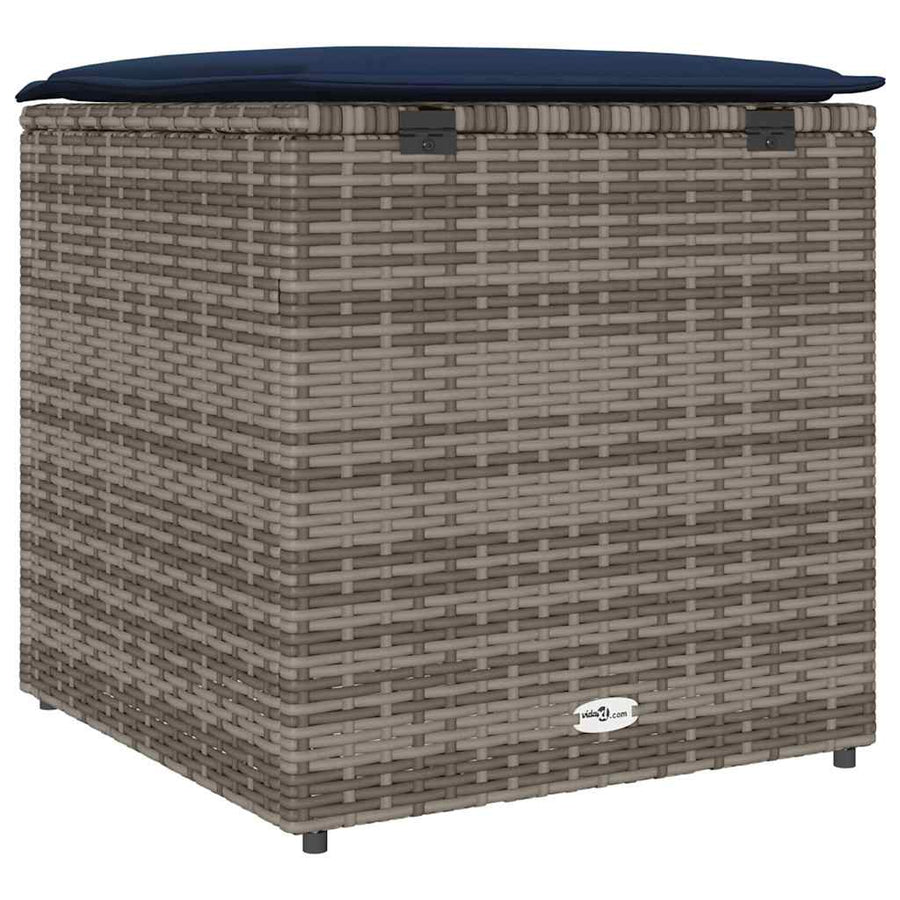 Kussenbox Met Opslag 50 X 50 X 50 Cm Poly Rattan grijs en marineblauw