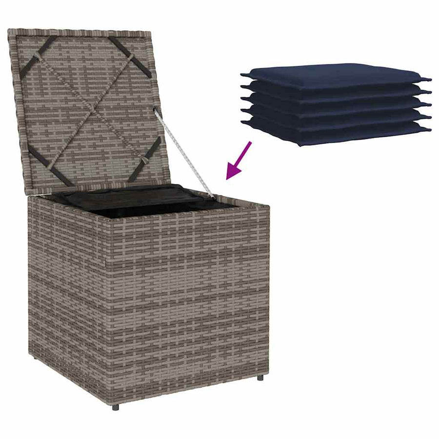 Kussenbox Met Opslag 50 X 50 X 50 Cm Poly Rattan grijs en marineblauw