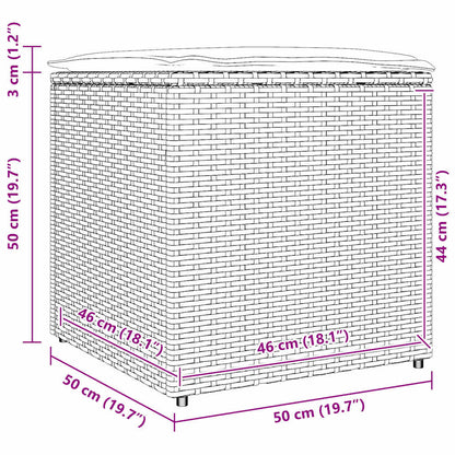 Kussenbox Met Opslag 50 X 50 X 50 Cm Poly Rattan grijs en marineblauw