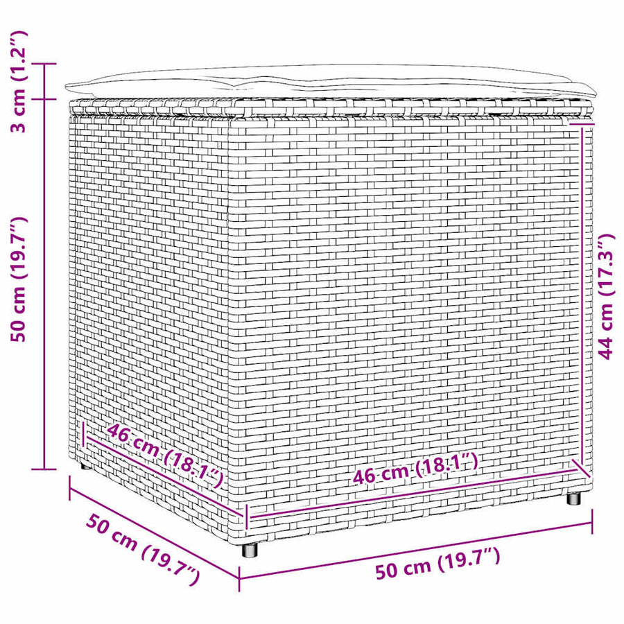 Kussenbox Met Opslag 50 X 50 X 50 Cm Poly Rattan grijs en marineblauw