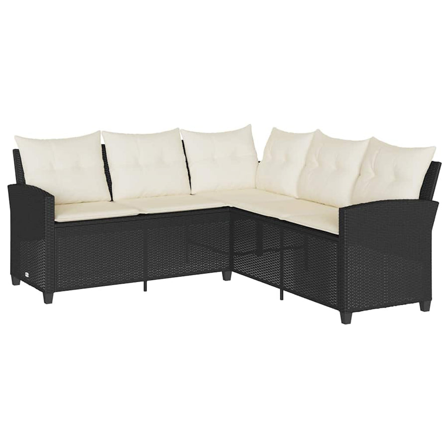 Loungebank met kussens L-vormig poly rattan zwart