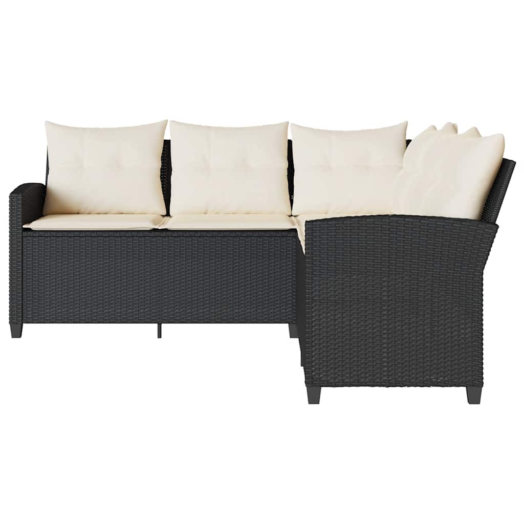 Loungebank met kussens L-vormig poly rattan zwart