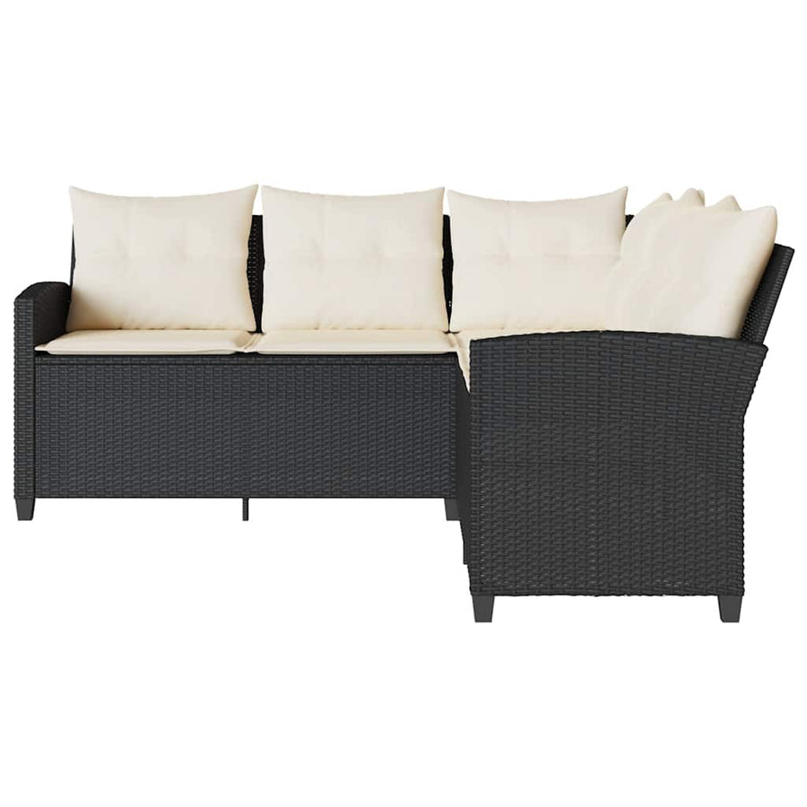 Loungebank met kussens L-vormig poly rattan zwart