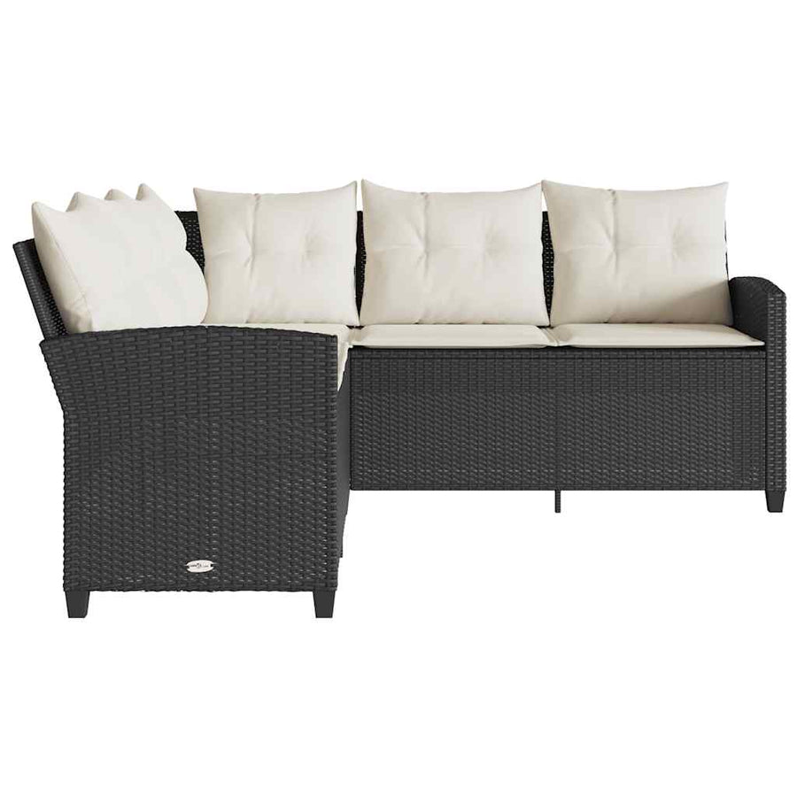 Loungebank met kussens L-vormig poly rattan zwart