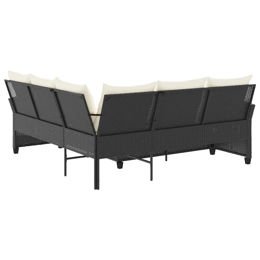 Loungebank met kussens L-vormig poly rattan zwart
