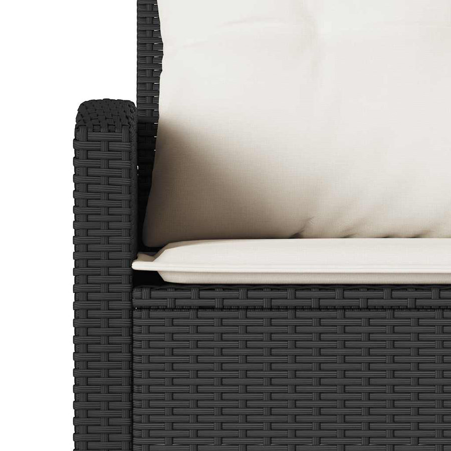 Loungebank met kussens L-vormig poly rattan zwart