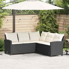 L-shaped poly rattan lounge sofa with cushions, black