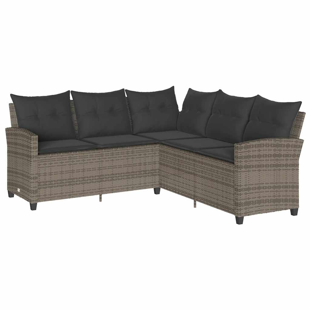 Loungebank met kussens L-vormig poly rattan grijs