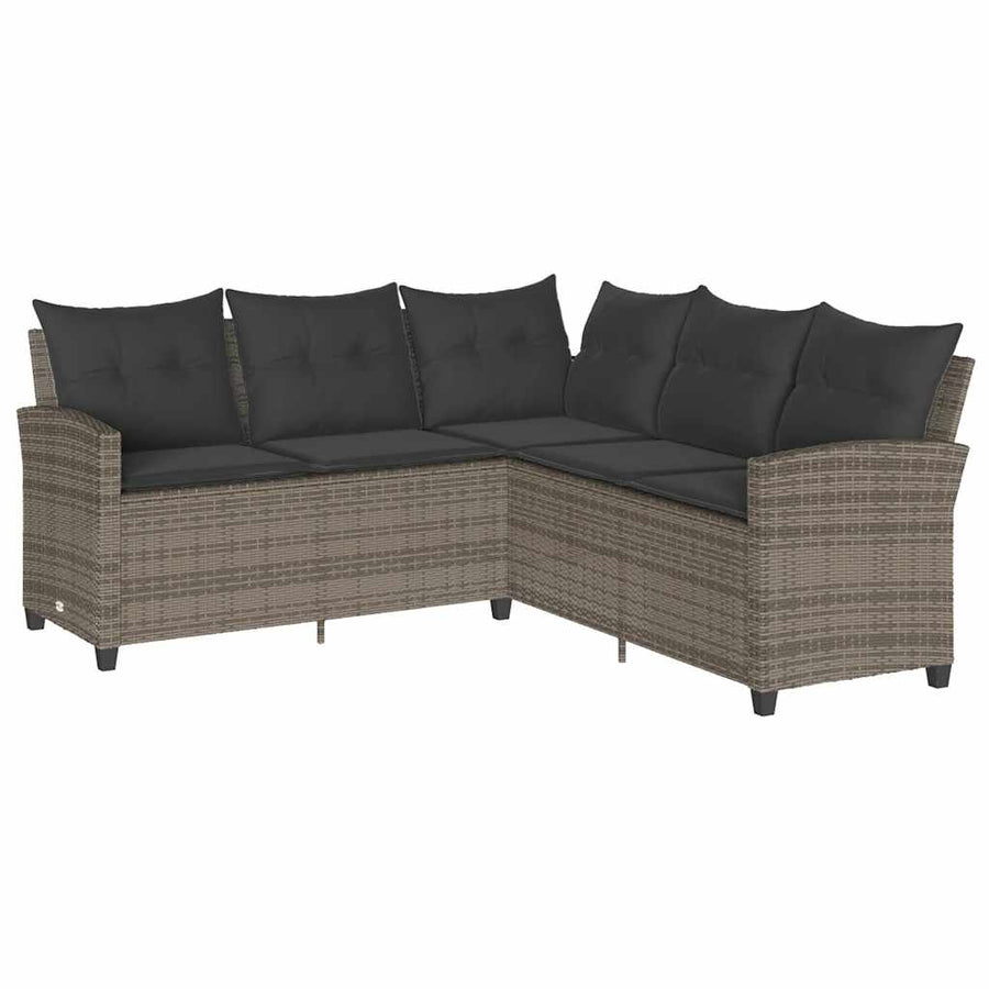 Loungebank met kussens L-vormig poly rattan grijs
