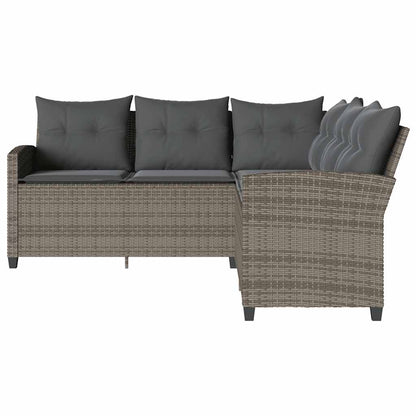 Loungebank met kussens L-vormig poly rattan grijs