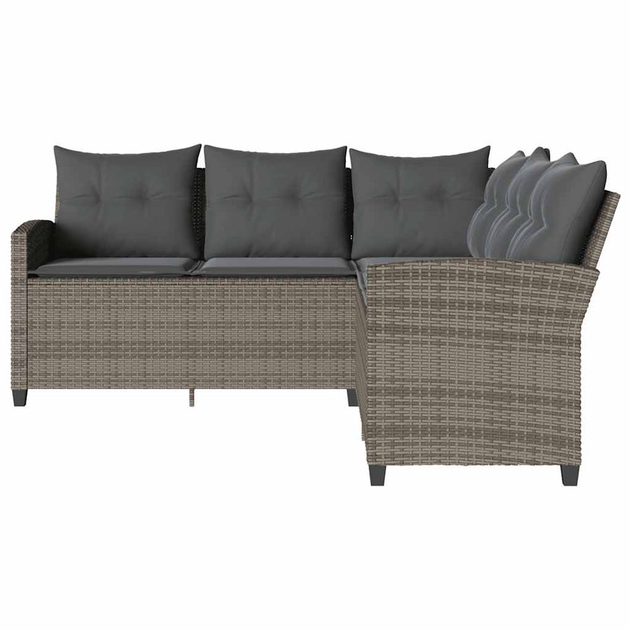 Loungebank met kussens L-vormig poly rattan grijs