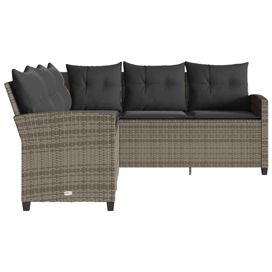 Loungebank met kussens L-vormig poly rattan grijs