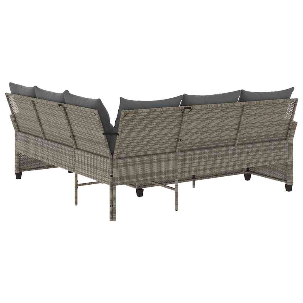 Loungebank met kussens L-vormig poly rattan grijs