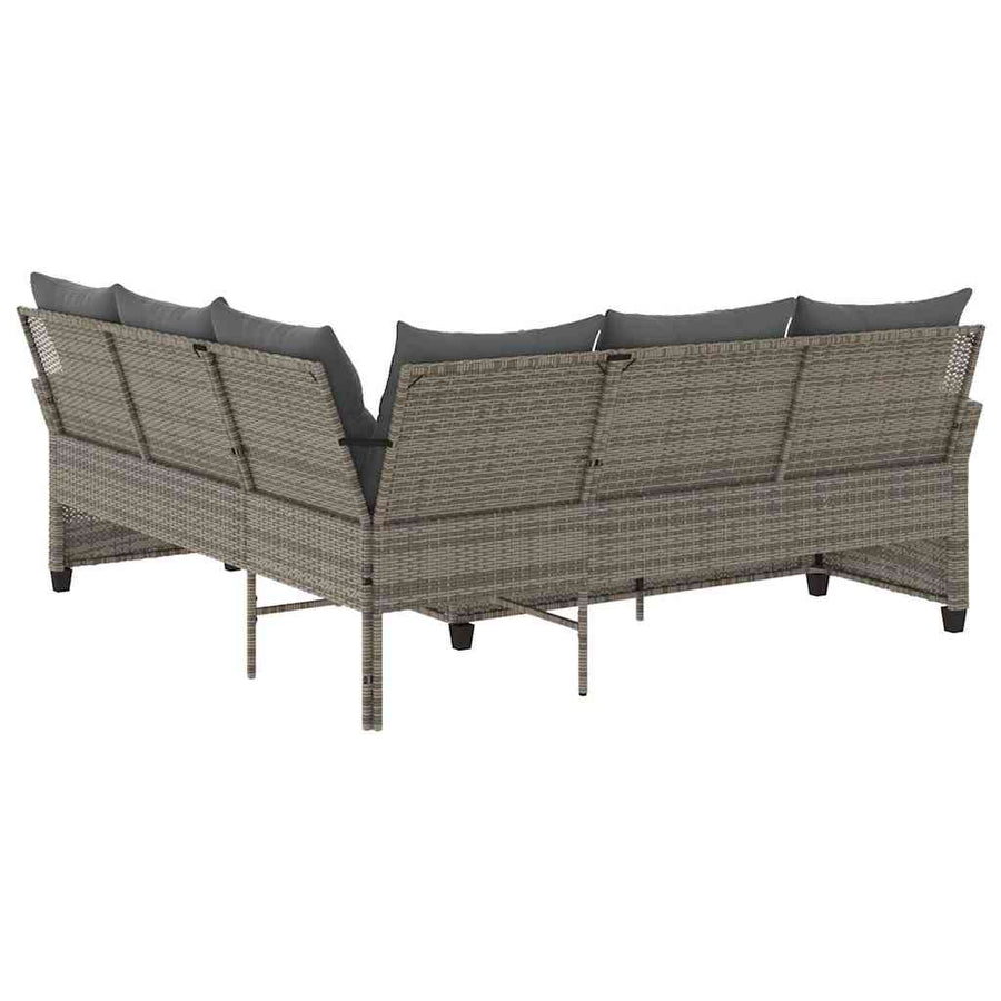 Loungebank met kussens L-vormig poly rattan grijs