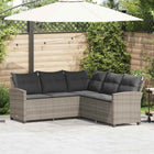 L-shaped poly rattan lounge sofa with cushions, grey