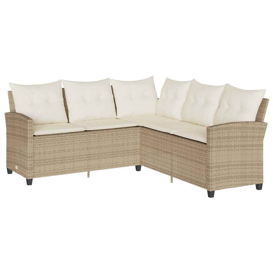 Loungebank Met Kussens L-Vormig Poly Rattan Beige 1 Crèmewit