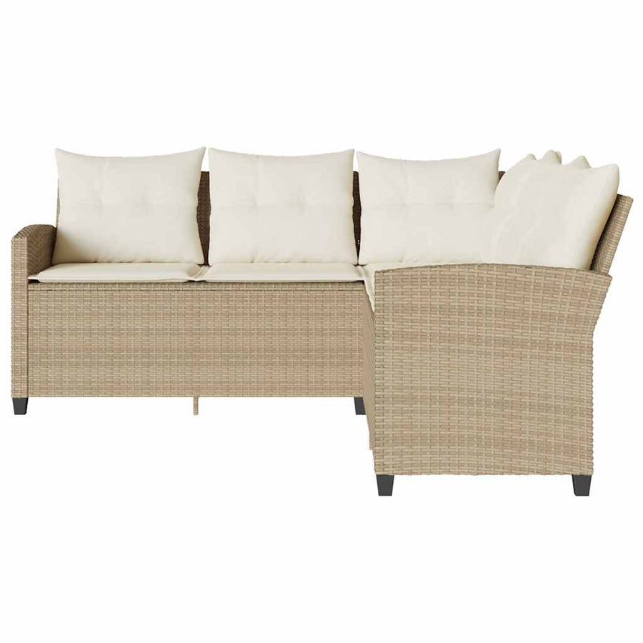 Loungebank Met Kussens L-Vormig Poly Rattan Beige 1 Crèmewit