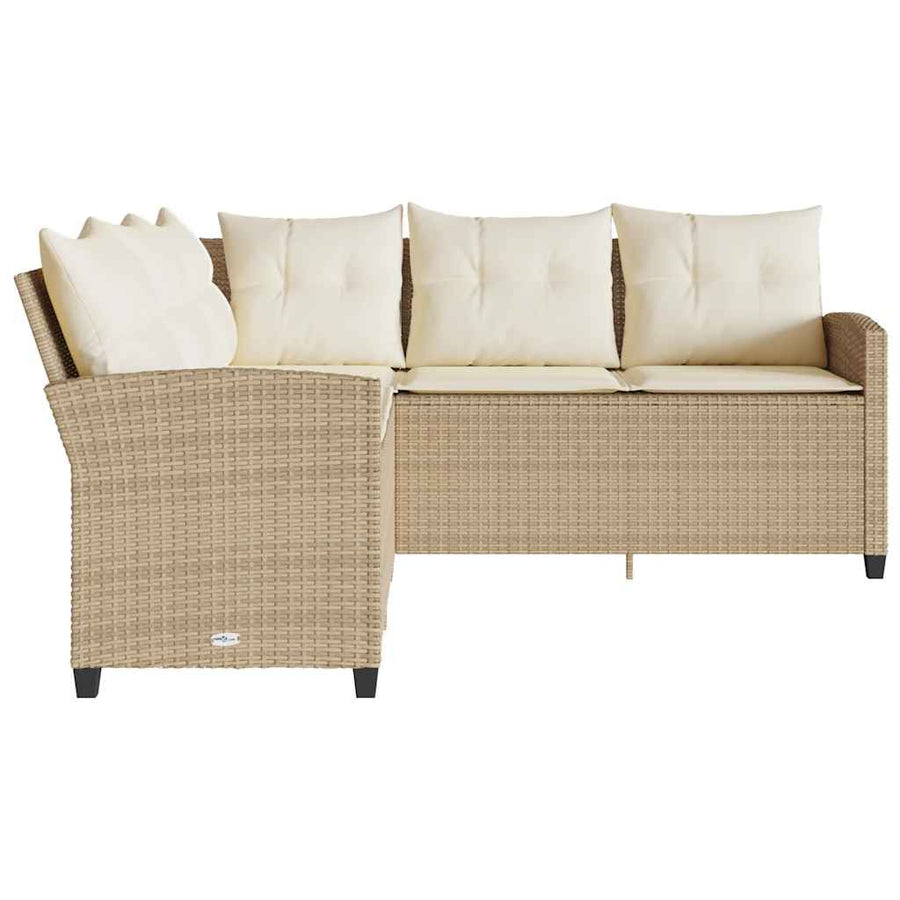 Loungebank Met Kussens L-Vormig Poly Rattan Beige 1 Crèmewit