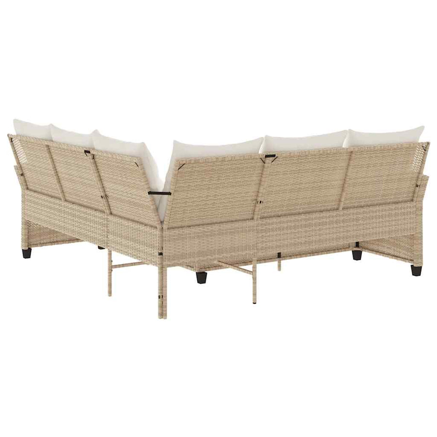 Loungebank Met Kussens L-Vormig Poly Rattan Beige 1 Crèmewit