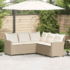 L-shaped poly rattan lounge sofa with cushions, beige