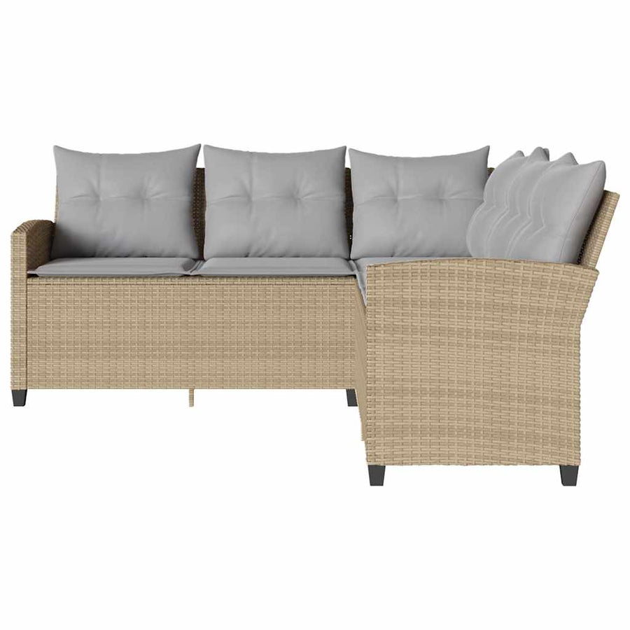 Loungebank Met Kussens L-Vormig Poly Rattan 1 Beige Lichtgrijs