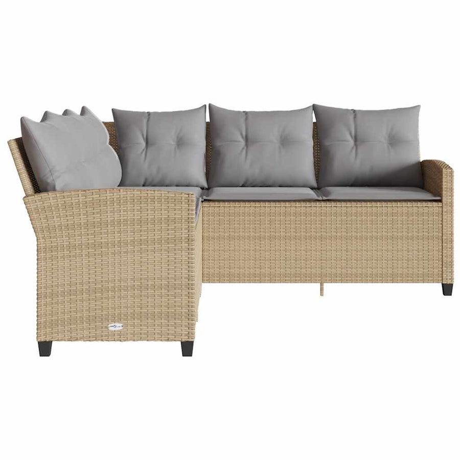 Loungebank Met Kussens L-Vormig Poly Rattan 1 Beige Lichtgrijs