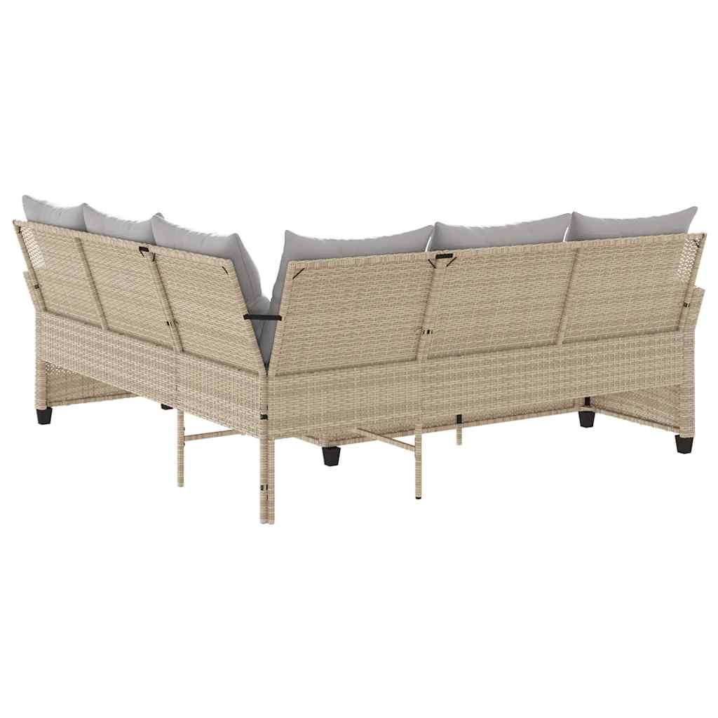 Loungebank Met Kussens L-Vormig Poly Rattan 1 Beige Lichtgrijs