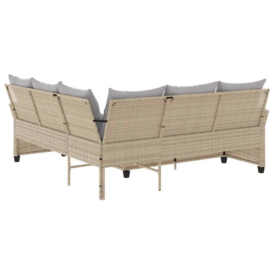 Loungebank Met Kussens L-Vormig Poly Rattan 1 Beige Lichtgrijs
