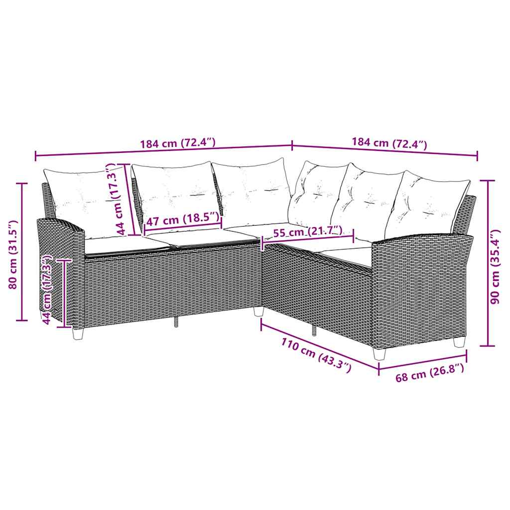 Loungebank Met Kussens L-Vormig Poly Rattan 1 Beige Lichtgrijs