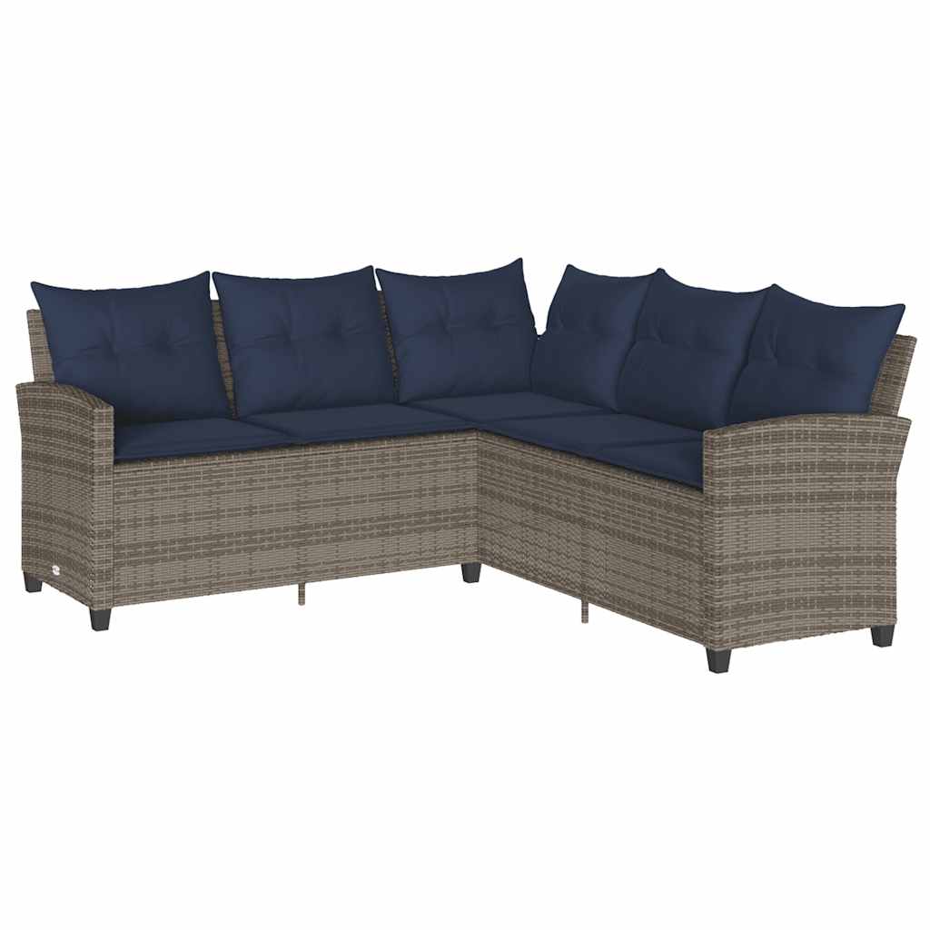 Loungebank Met Kussens L-Vormig Poly Rattan 1 Grijs Marineblauw