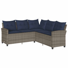 Loungebank Met Kussens L-Vormig Poly Rattan 1 Grijs Marineblauw