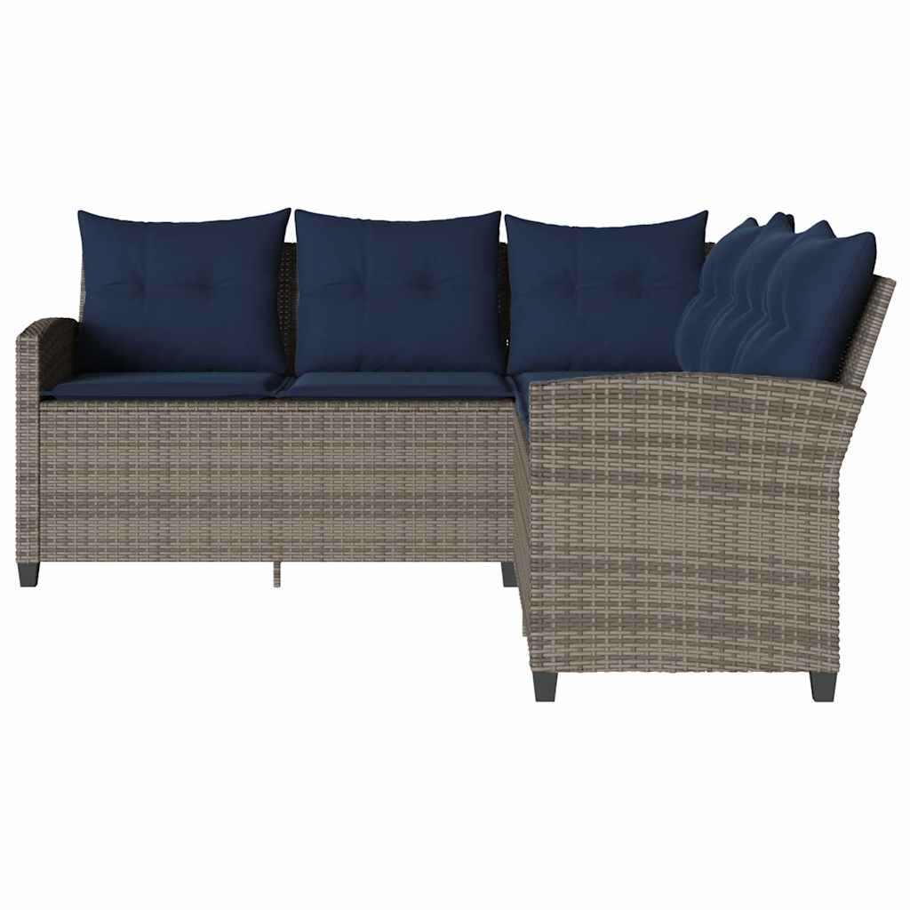 Loungebank Met Kussens L-Vormig Poly Rattan 1 Grijs Marineblauw