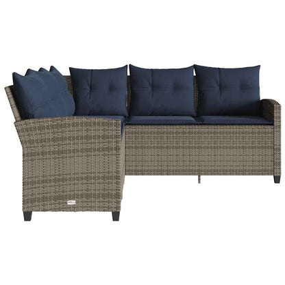 Loungebank Met Kussens L-Vormig Poly Rattan 1 Grijs Marineblauw