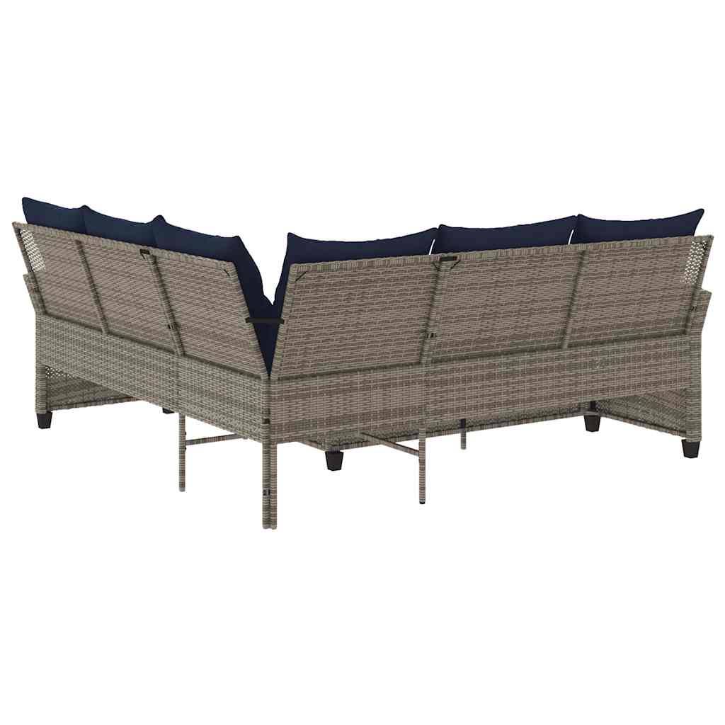 Loungebank Met Kussens L-Vormig Poly Rattan 1 Grijs Marineblauw