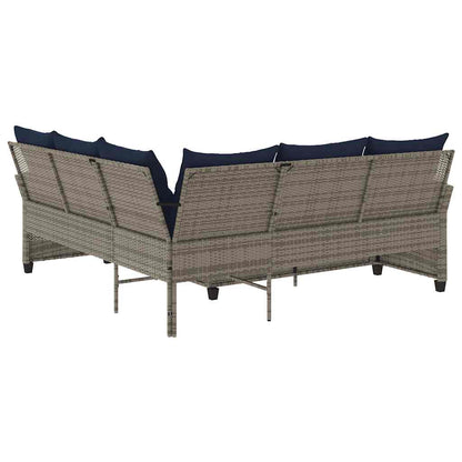 Loungebank Met Kussens L-Vormig Poly Rattan 1 Grijs Marineblauw