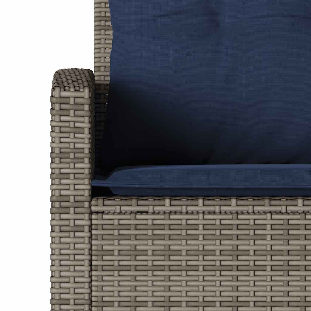 Loungebank Met Kussens L-Vormig Poly Rattan 1 Grijs Marineblauw