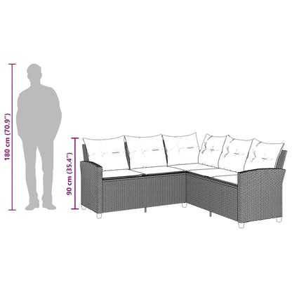 Loungebank Met Kussens L-Vormig Poly Rattan 1 Grijs Marineblauw